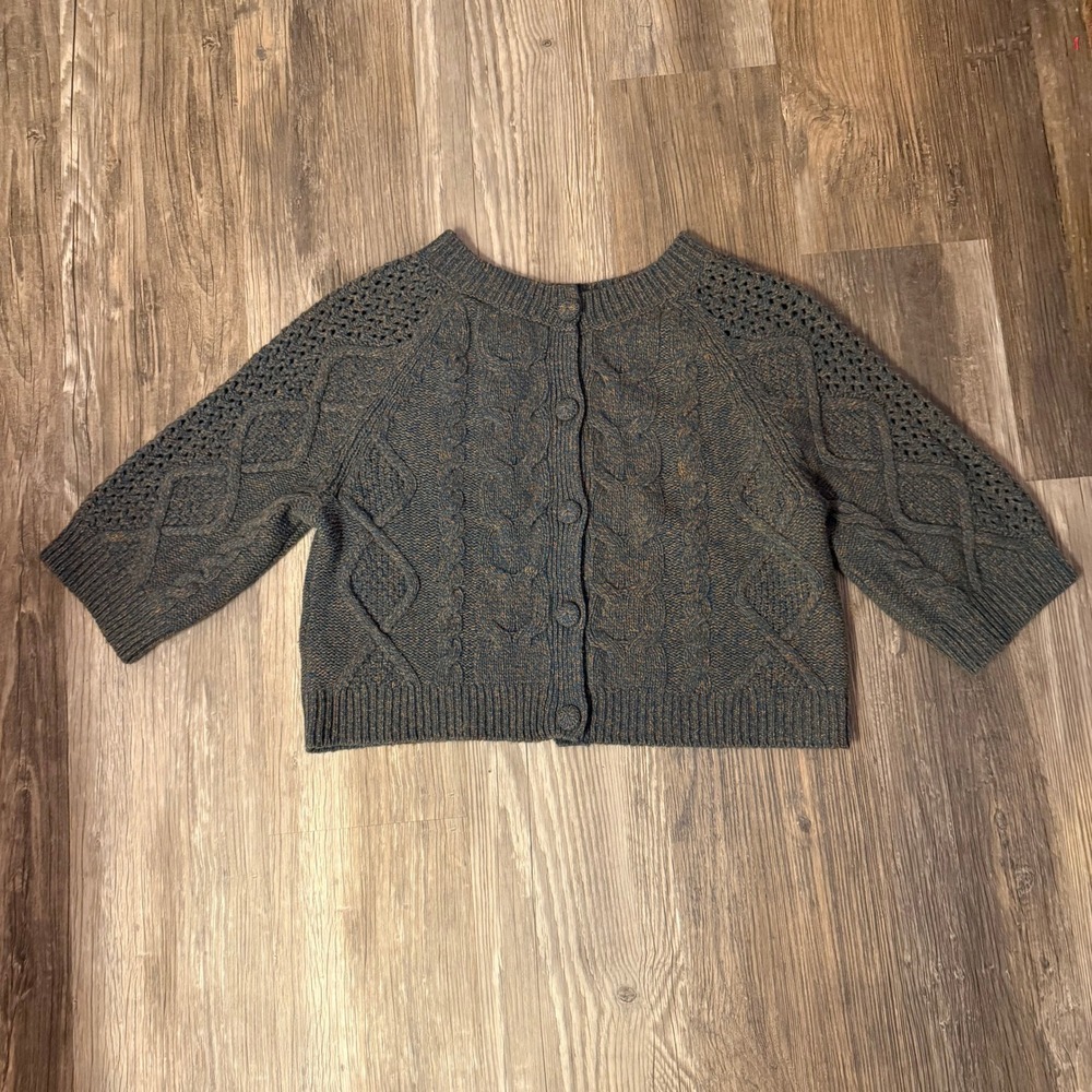 Far Away From Close Chunky Cable Knit Cropped Fisherman Boho Cardigan Sweater M